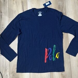 Polo Ralph Lauren Men’s Long-Sleeve Crewneck Pajama Top Navy Blue Size M NEW